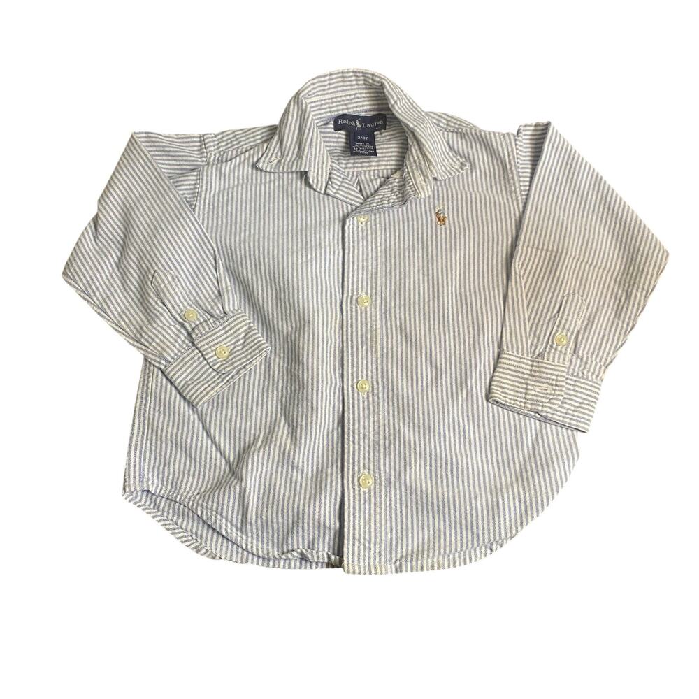 Ralph Lauren  blue pin striped long sleeve boys button‎ up dress shirt SIZE 3
